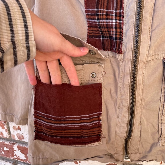 🦞3/$30🦞 Reworked | Patchwork Beige Utility Jacket - Picture 10 of 10